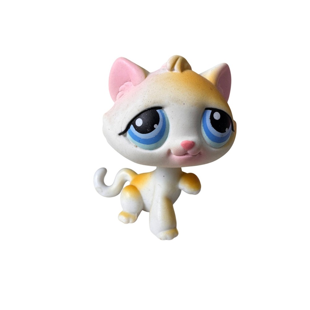 Littlest Pet Shop Yellow Cat 1035 Blue Dot Eyes Kitty Kitten LPS Paw Up